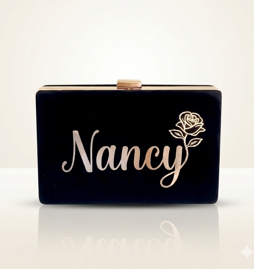 Velvet Name Clutch